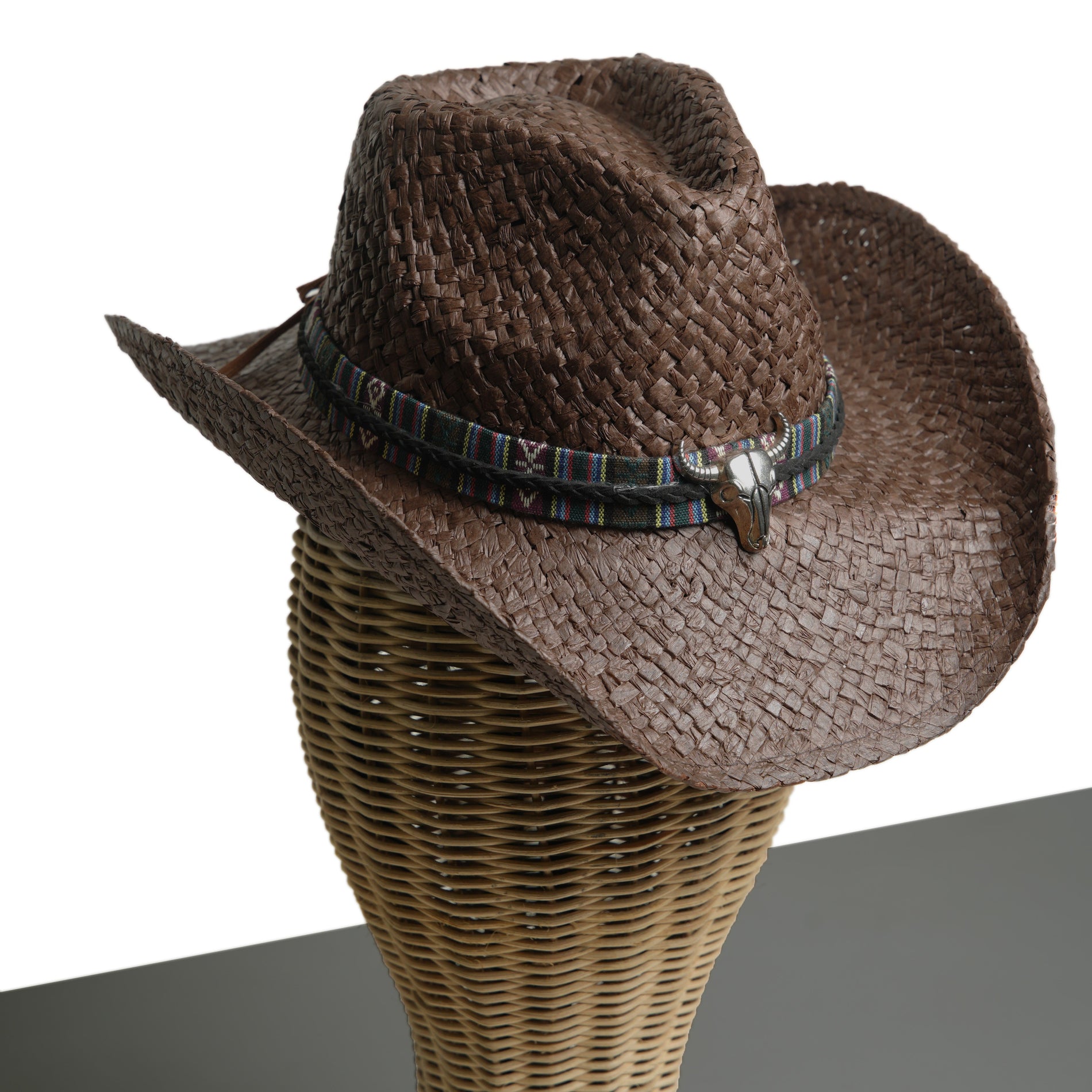 Chokore  Chokore Handcrafted Straw Cowboy Hat with Ox head Belt (Brown) 