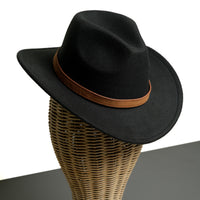 Chokore Chokore Pinched Cowboy Hat with PU Leather Belt (Black)