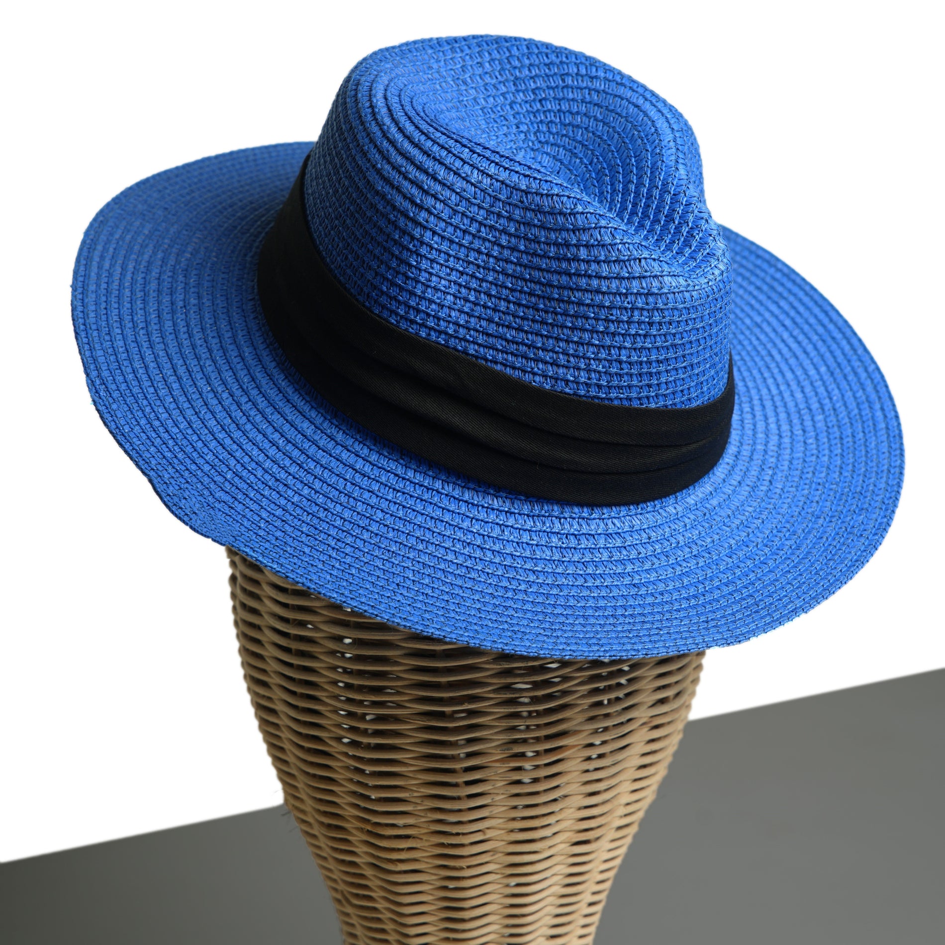 Chokore Chokore Straw Fedora Hat with Wide Brim (Blue) Chokore Straw Fedora Hat with Wide Brim (Blue) 