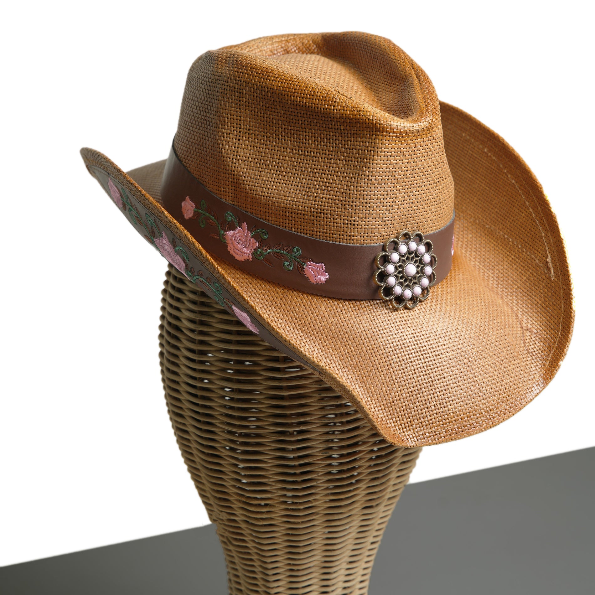 Chokore  Chokore Embroidered Straw Cowboy Hat with Windproof Belt (Khaki) 