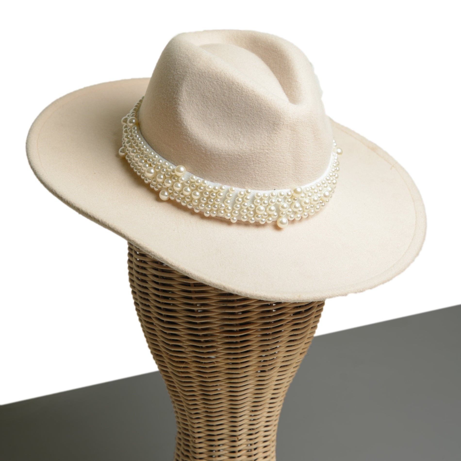 Chokore Chokore Pearl embellished Fedora Hat (Beige) Chokore Pearl embellished Fedora Hat (Beige) 