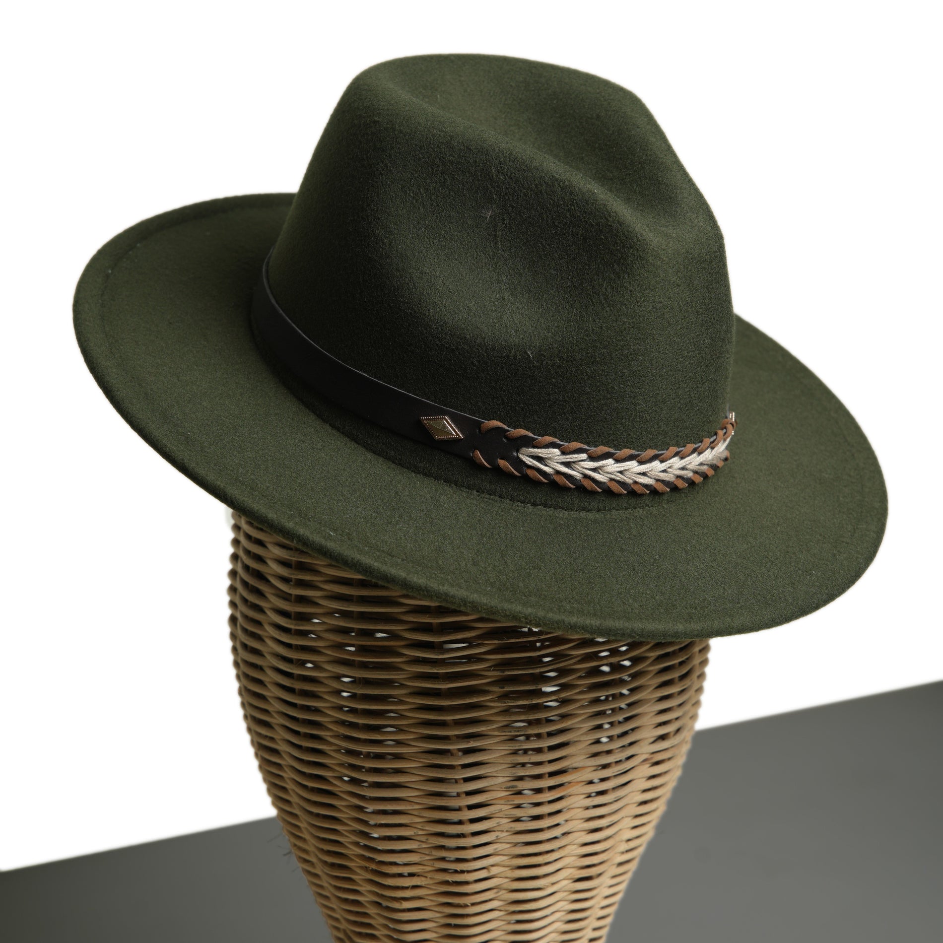 Chokore  Chokore Fedora Hat with Braided PU Leather Belt (Forest Green) 