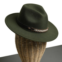 Chokore Chokore Fedora Hat with Braided PU Leather Belt (Forest Green)