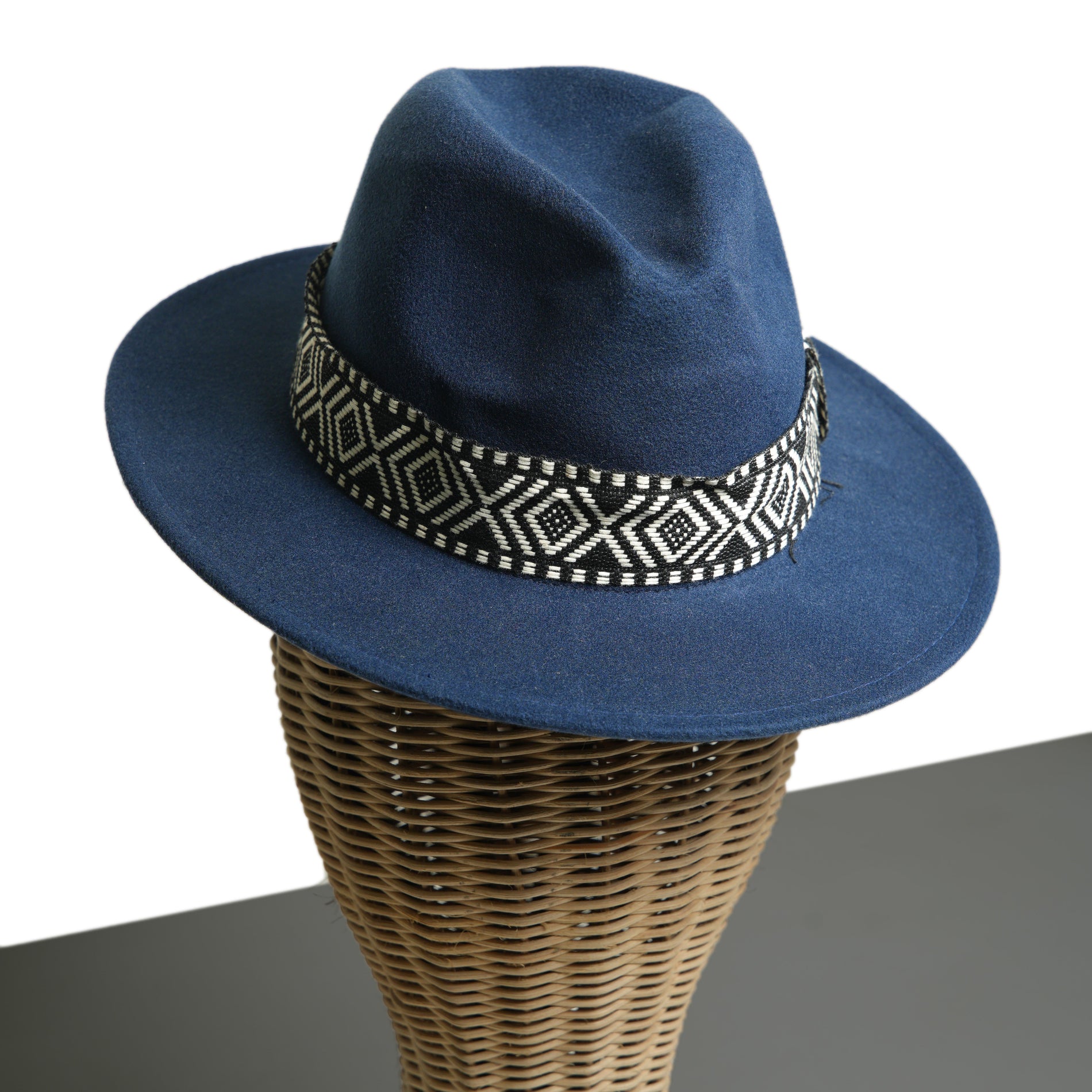 Chokore  Chokore Fedora Hat with Zig-Zag Belt (Navy Blue) 