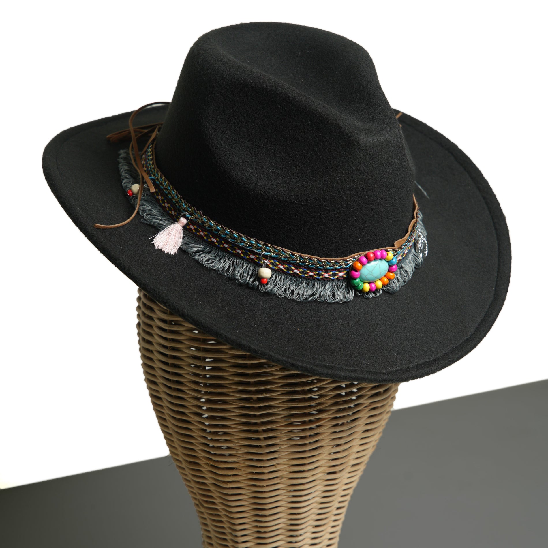 Chokore Chokore Boho-Tibetan Ethnic Cowboy Hat (Black) Chokore Boho-Tibetan Ethnic Cowboy Hat (Black) 