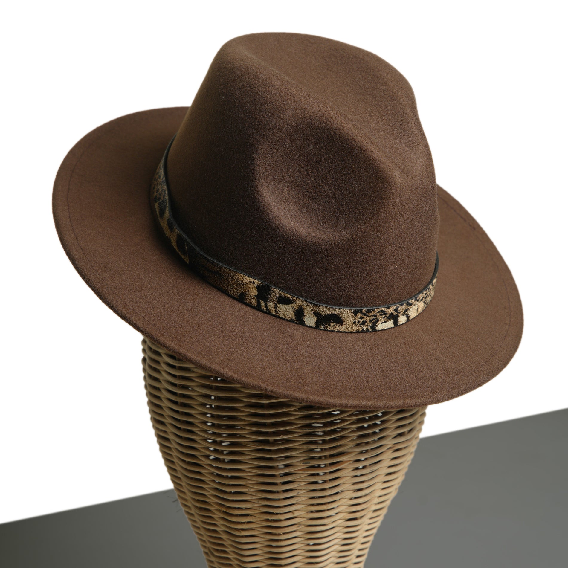 Chokore  Chokore Fedora Hat with Leopard Belt (Chocolate Brown) 