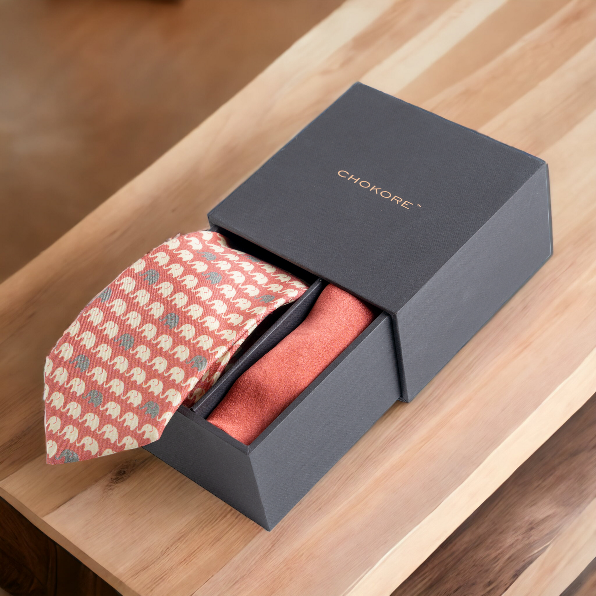 Chokore Chokore Special 2-in-1 Gift Set for Him (Coral Pocket Square & Necktie) Chokore Special 2-in-1 Gift Set for Him (Coral Pocket Square & Necktie) 