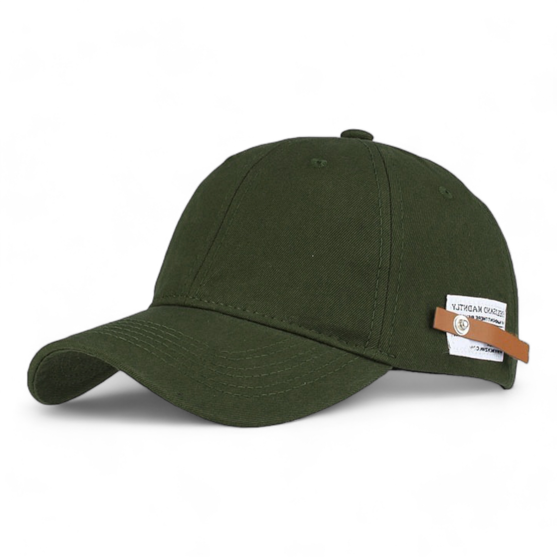 Chokore  Chokore Curved Brim Leather Label Baseball Cap (Army Green) 