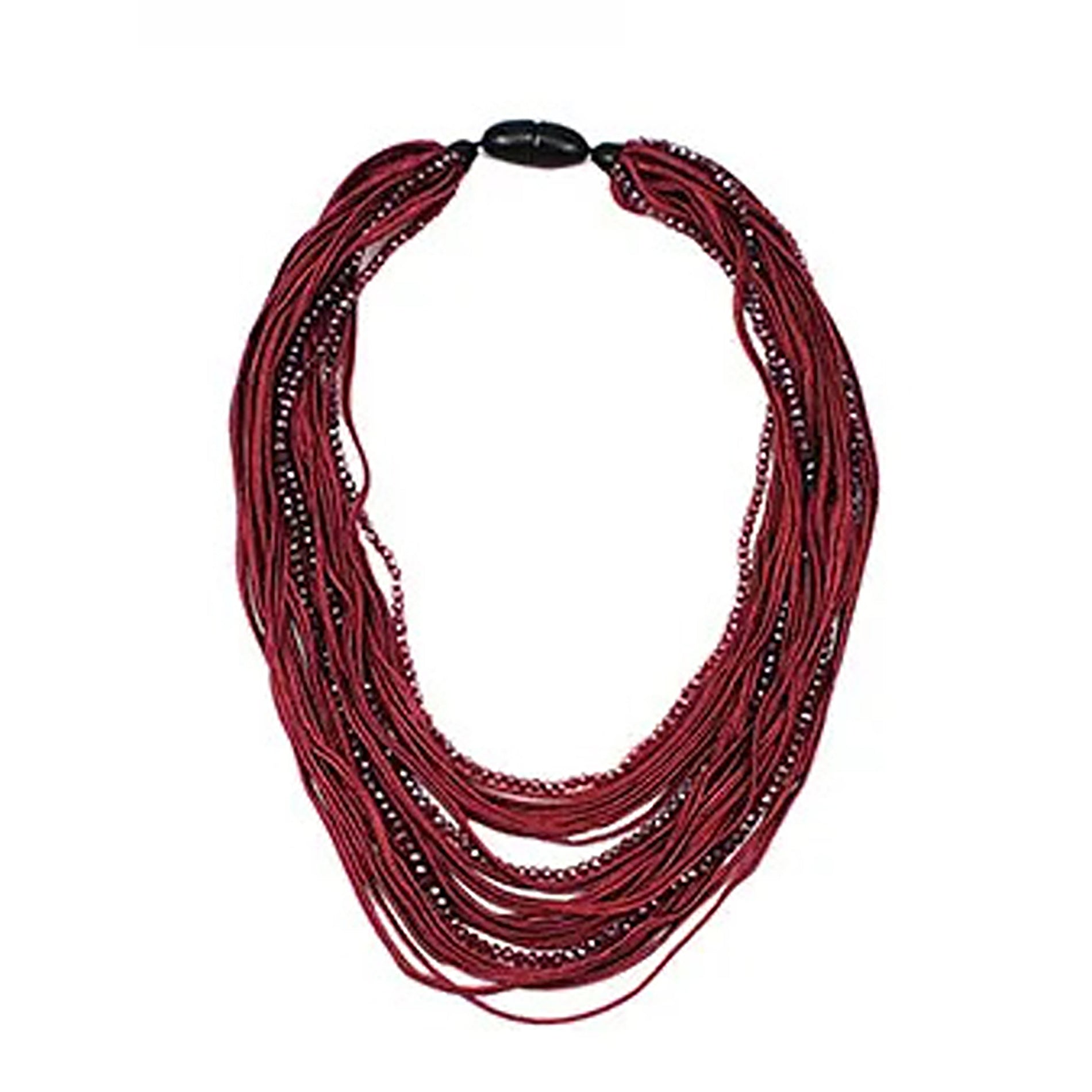 Chokore Chokore Multilayer Ribbon & Bead Boho Necklace (Wine Red) Chokore Multilayer Ribbon & Bead Boho Necklace (Wine Red) 