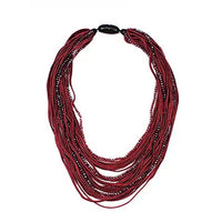 Chokore Chokore Multilayer Ribbon & Bead Boho Necklace (Wine Red)