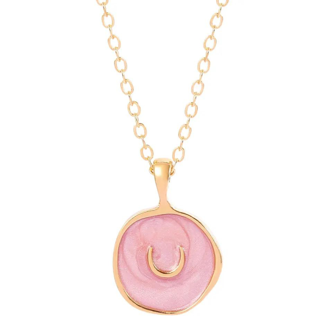 Chokore  Chokore Pink Enamel Crescent Moon Necklace 