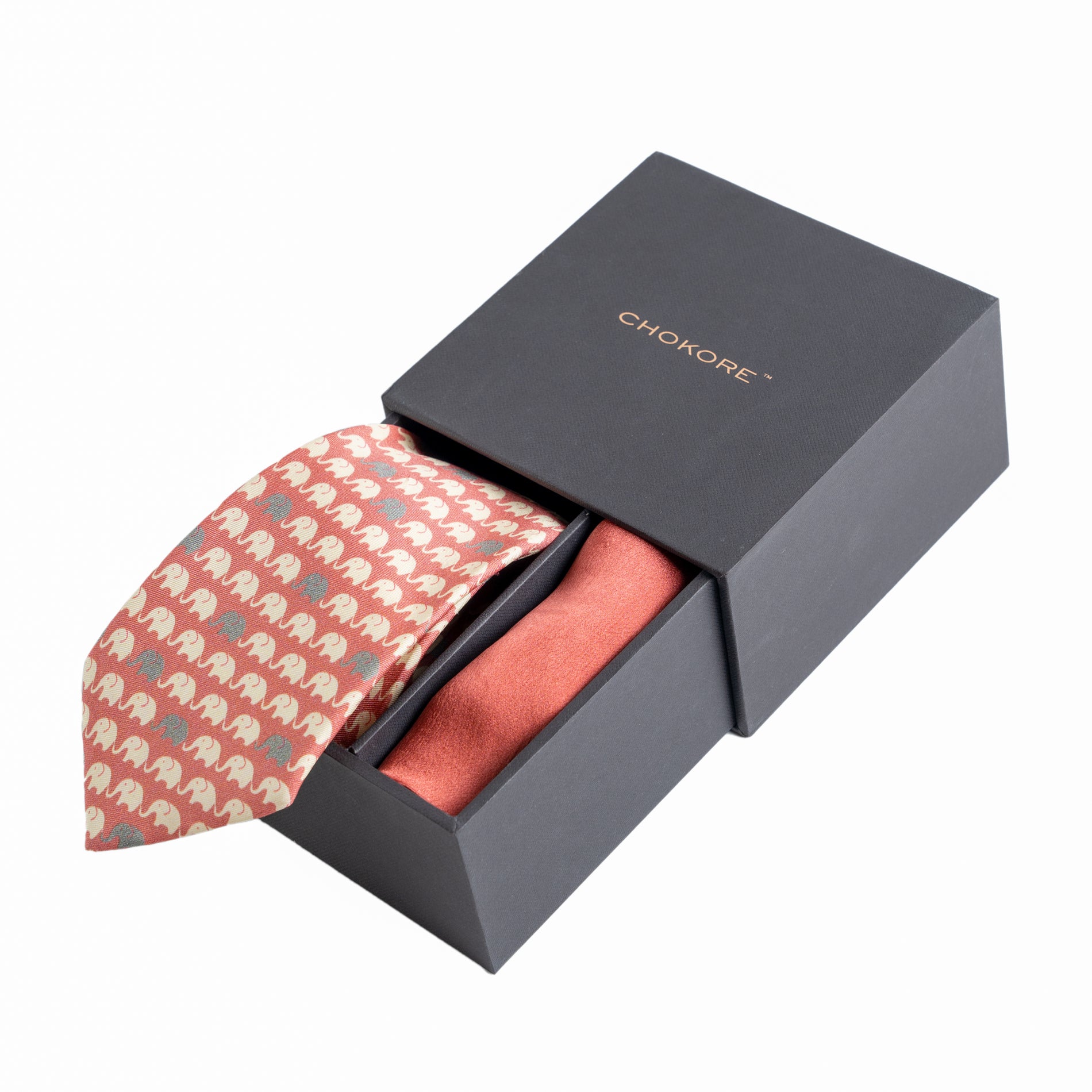 Chokore  Chokore Special 2-in-1 Gift Set for Him (Coral Pocket Square & Necktie) 