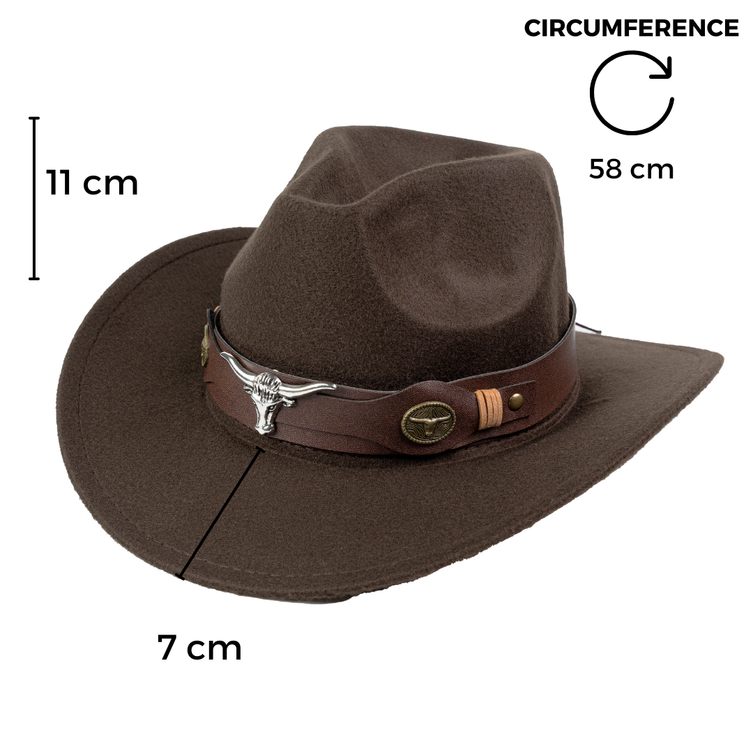 Chokore  Chokore Pinched Cowboy Hat with Ox head Belt (Chocolate Brown) 