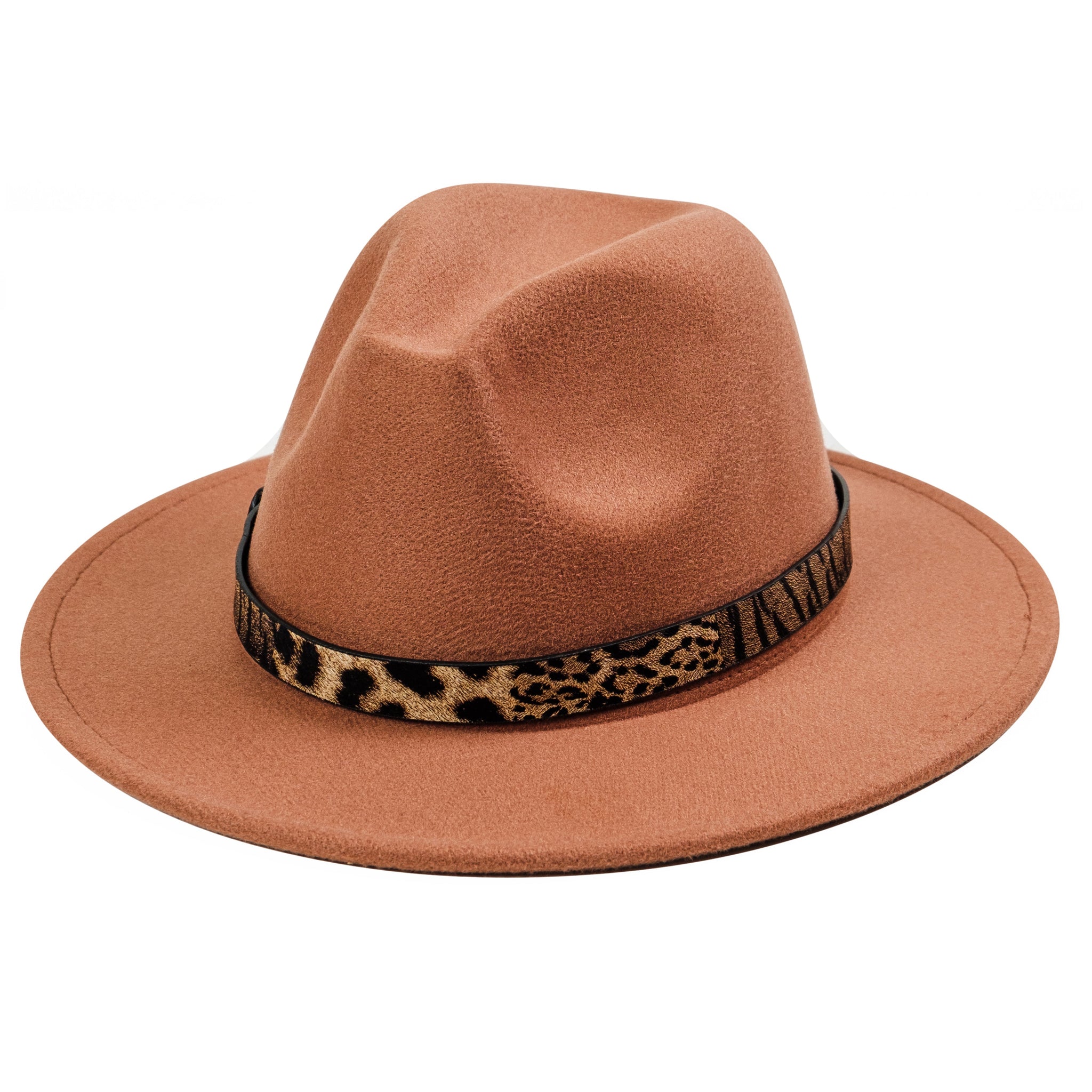 Chokore Fedora Hat with Leopard Belt (Beige)