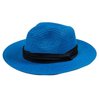 Chokore Chokore Straw Fedora Hat with Wide Brim (Blue)