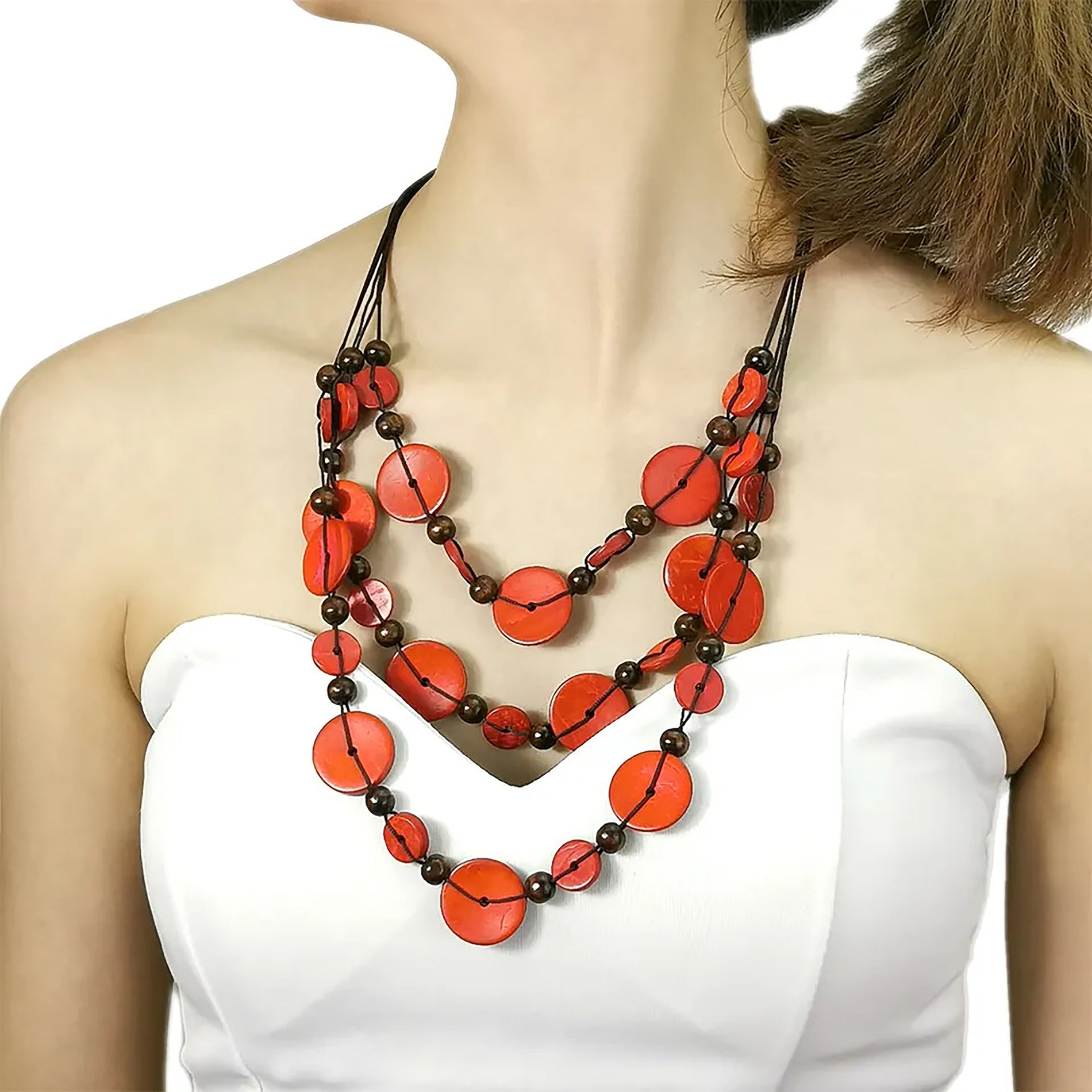 Chokore Chokore Multi-layer Long Coconut Shell Necklace (Red) Chokore Multi-layer Long Coconut Shell Necklace (Red) 