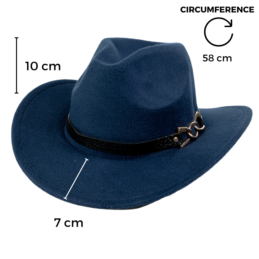 Chokore Chokore Cowboy Hat with Silver Buckle & Belt (Navy Blue) Chokore Cowboy Hat with Silver Buckle & Belt (Navy Blue) 