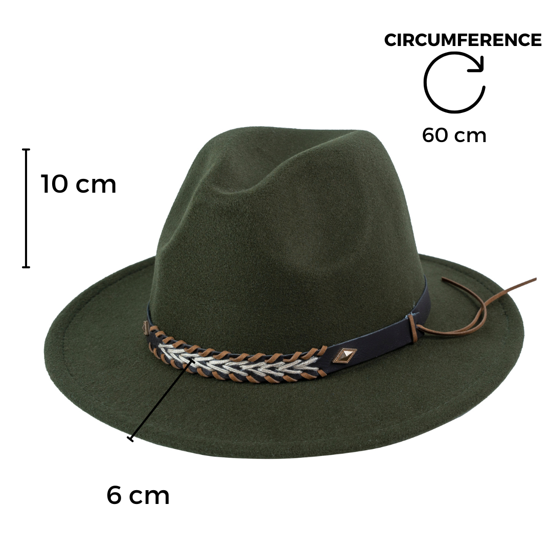 Chokore  Chokore Fedora Hat with Braided PU Leather Belt (Forest Green) 