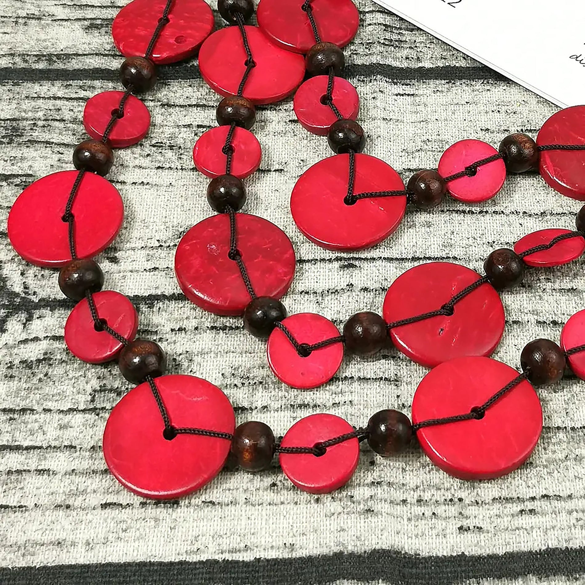 Chokore Chokore Multi-layer Long Coconut Shell Necklace (Red) Chokore Multi-layer Long Coconut Shell Necklace (Red) 