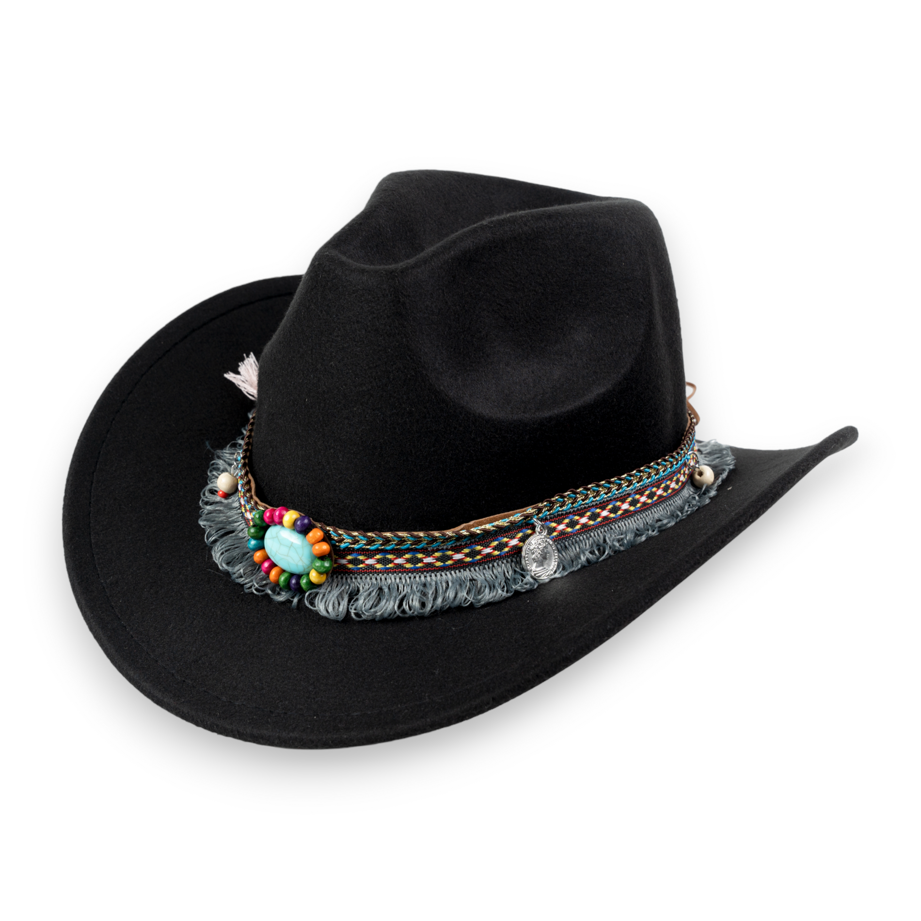 Chokore Chokore Boho-Tibetan Ethnic Cowboy Hat (Black) Chokore Boho-Tibetan Ethnic Cowboy Hat (Black) 