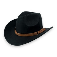 Chokore Chokore Pinched Cowboy Hat with PU Leather Belt (Black)