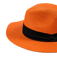 Chokore Chokore Straw Fedora Hat with Wide Brim (Orange)