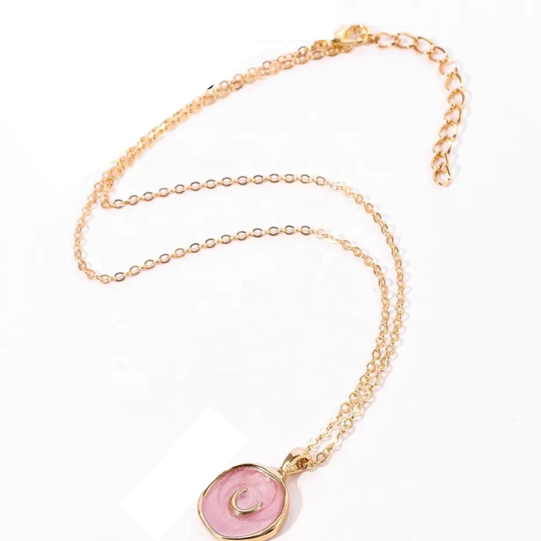 Chokore Chokore Pink Enamel Crescent Moon Necklace Chokore Pink Enamel Crescent Moon Necklace 