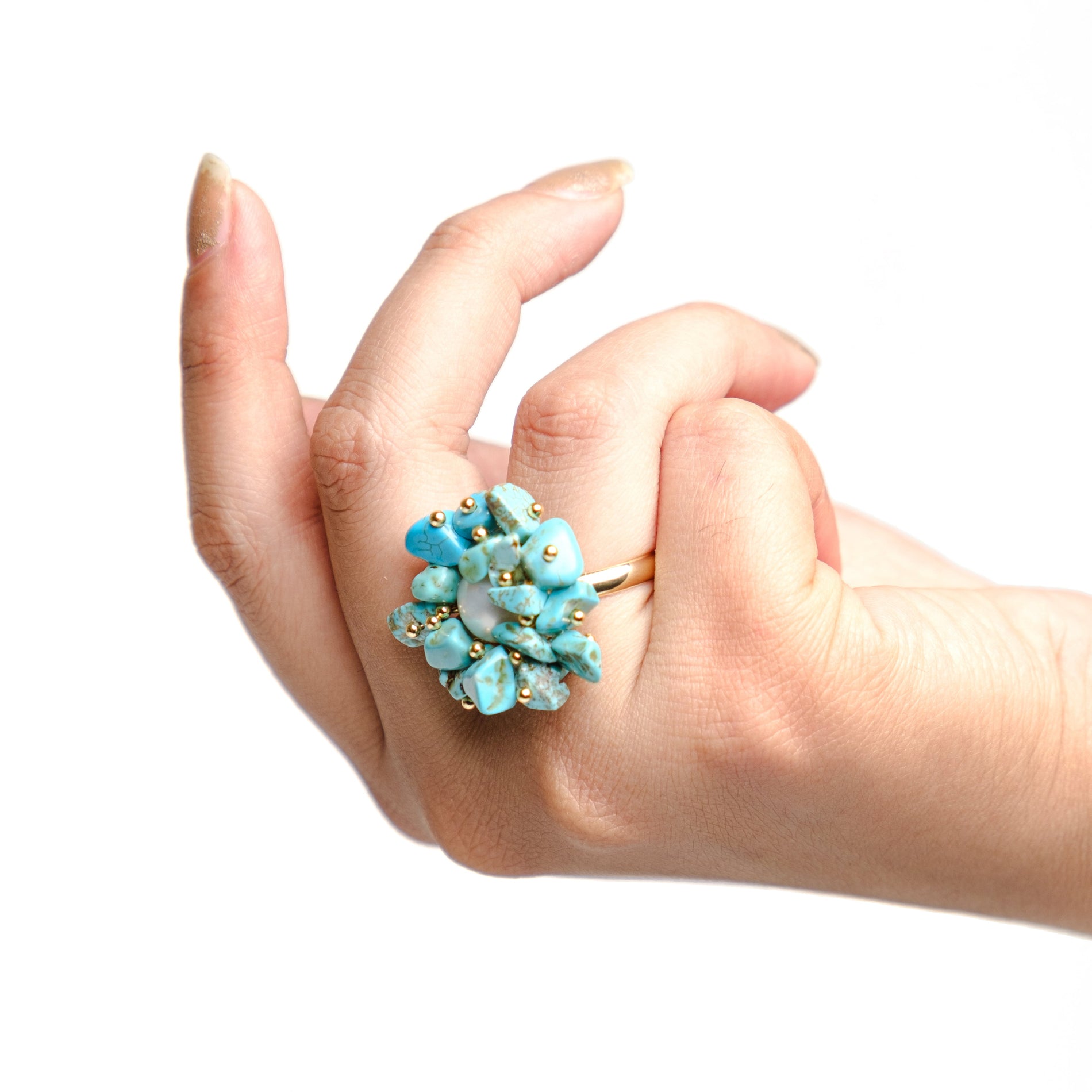 Chokore  Chokore Turquoise Stone Ring with Golden Pearl 