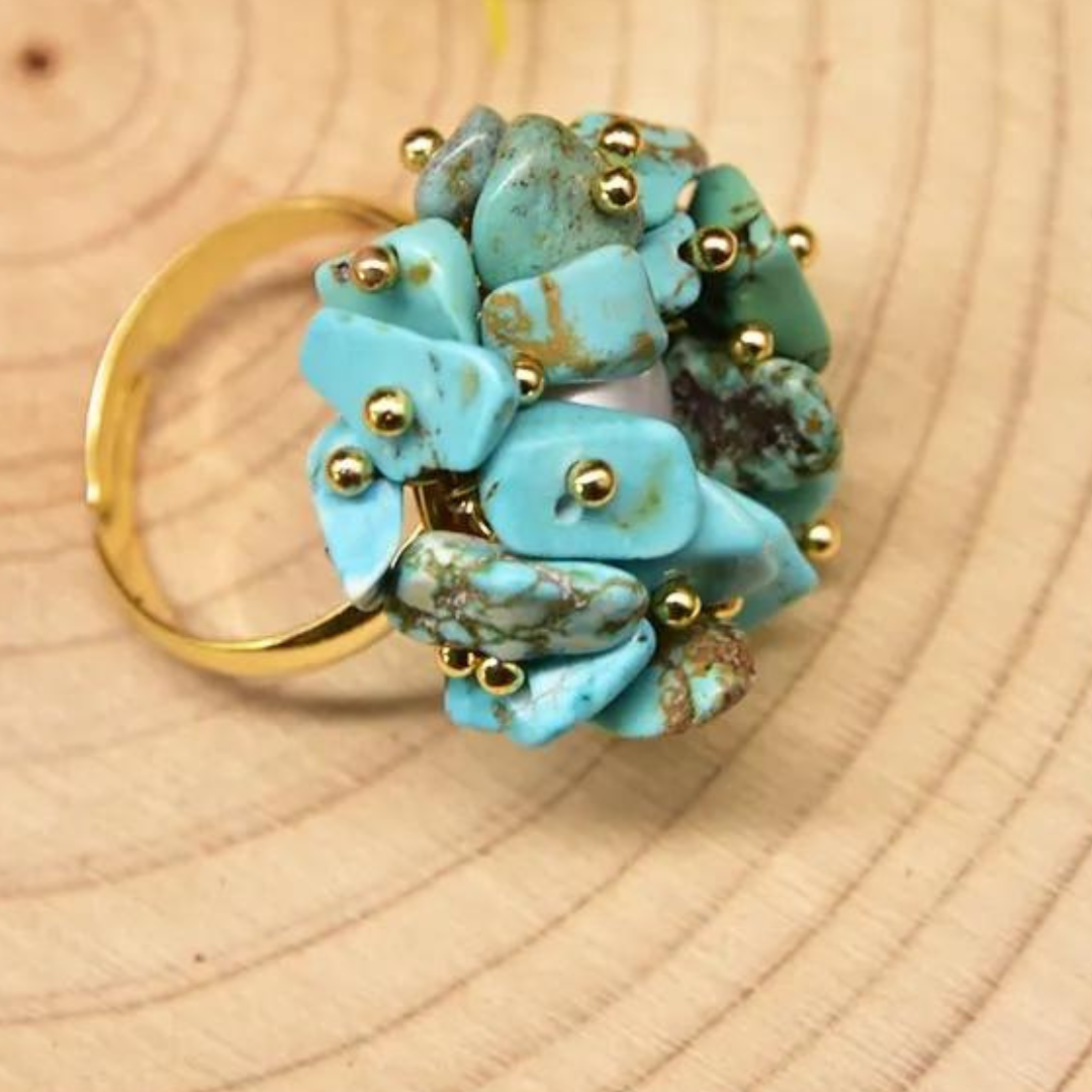 Chokore Chokore Turquoise Stone Ring with Golden Pearl Chokore Turquoise Stone Ring with Golden Pearl 