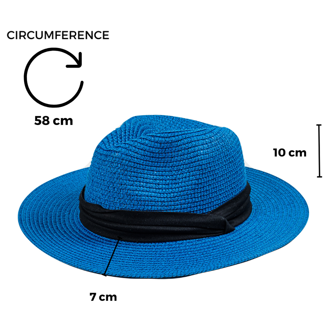 Chokore Chokore Straw Fedora Hat with Wide Brim (Blue) Chokore Straw Fedora Hat with Wide Brim (Blue) 