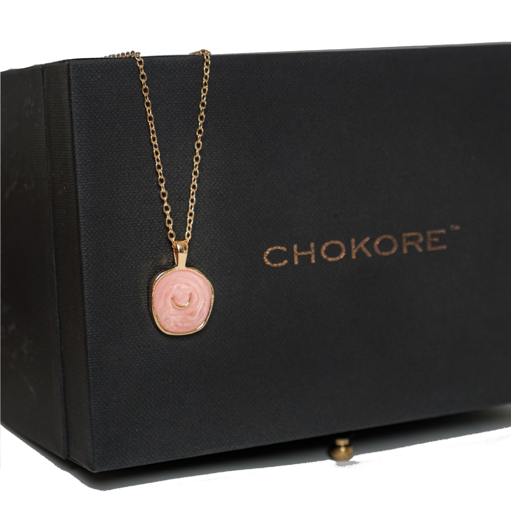 Chokore Pink Enamel Crescent Moon Necklace