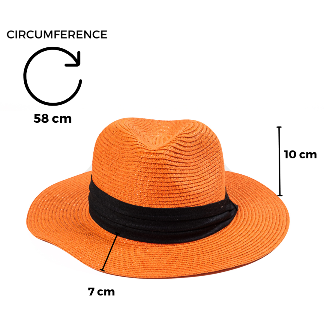 Chokore  Chokore Straw Fedora Hat with Wide Brim (Orange) 