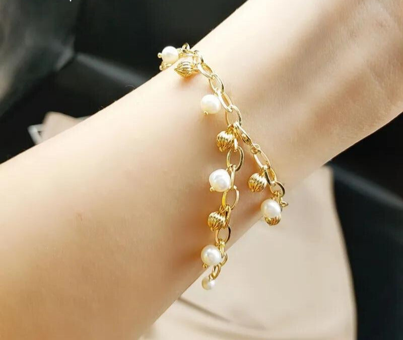 Chokore Chokore Link Chain Bracelet with White Freshwater Pearl Chokore Link Chain Bracelet with White Freshwater Pearl 