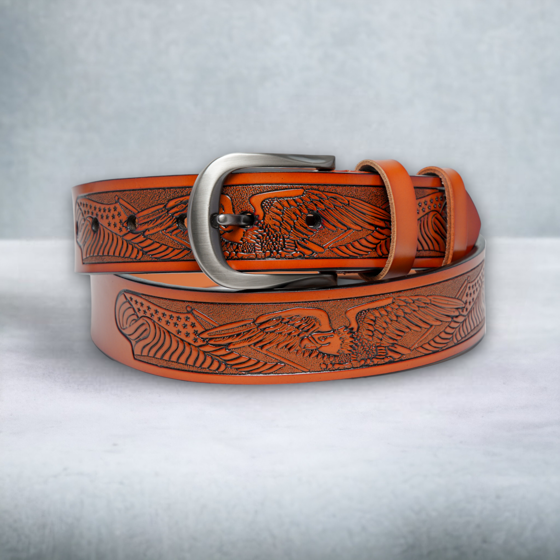 Chokore  Chokore Eagle Engraved Pure Leather Belt (Camel) 