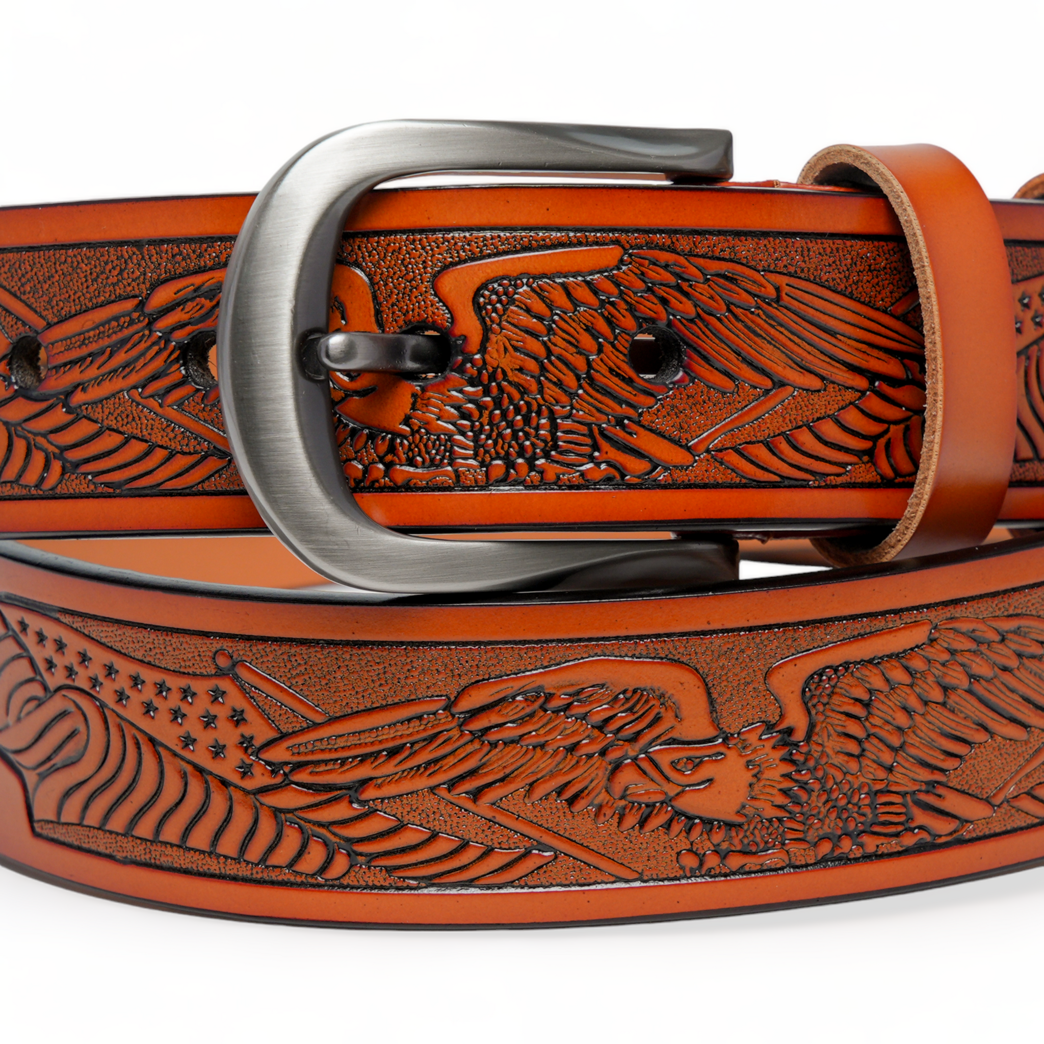 Chokore Eagle Engraved Pure Leather Belt (Camel)