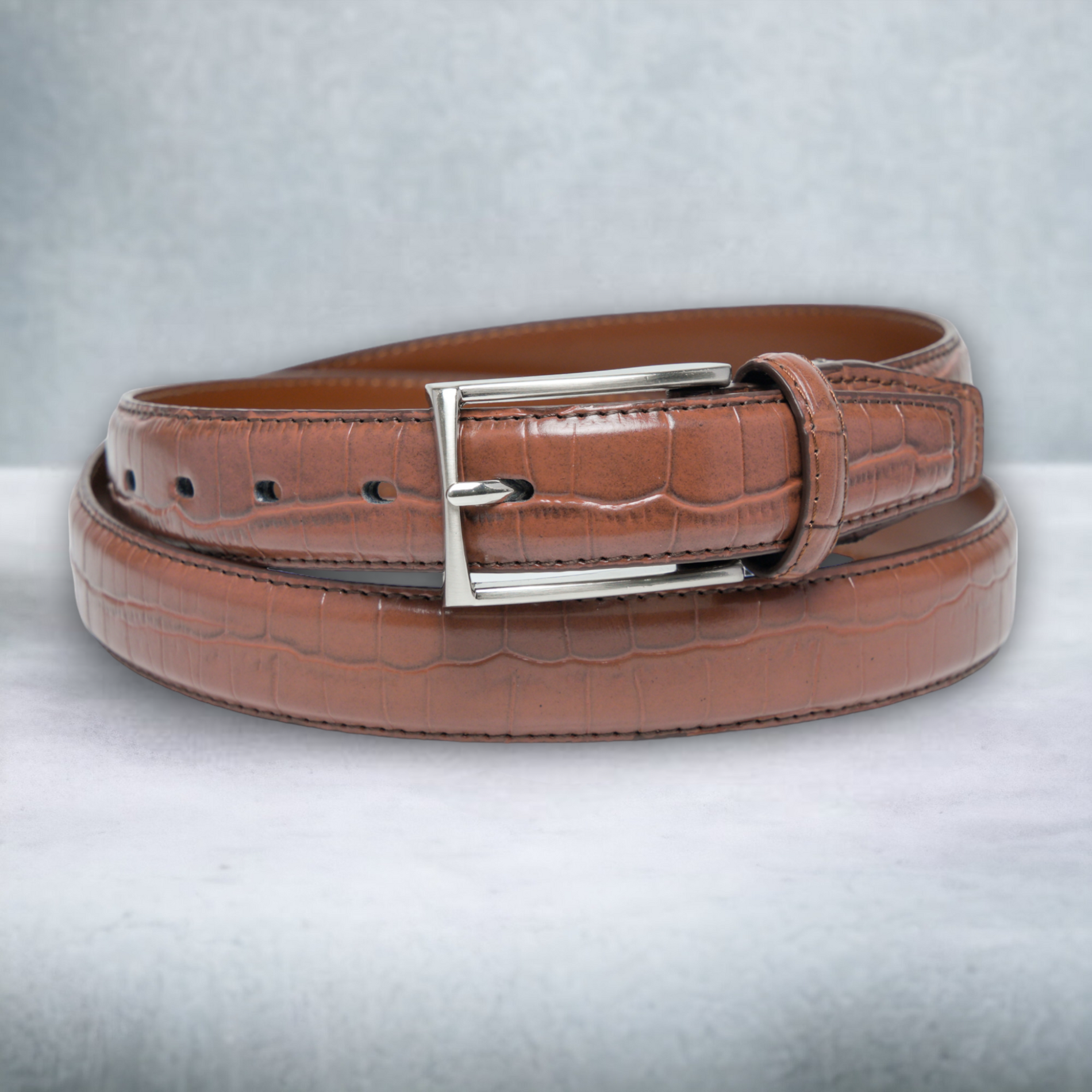 Chokore  Chokore Crocodile Pattern Formal Pure Leather Belt (Brown) 