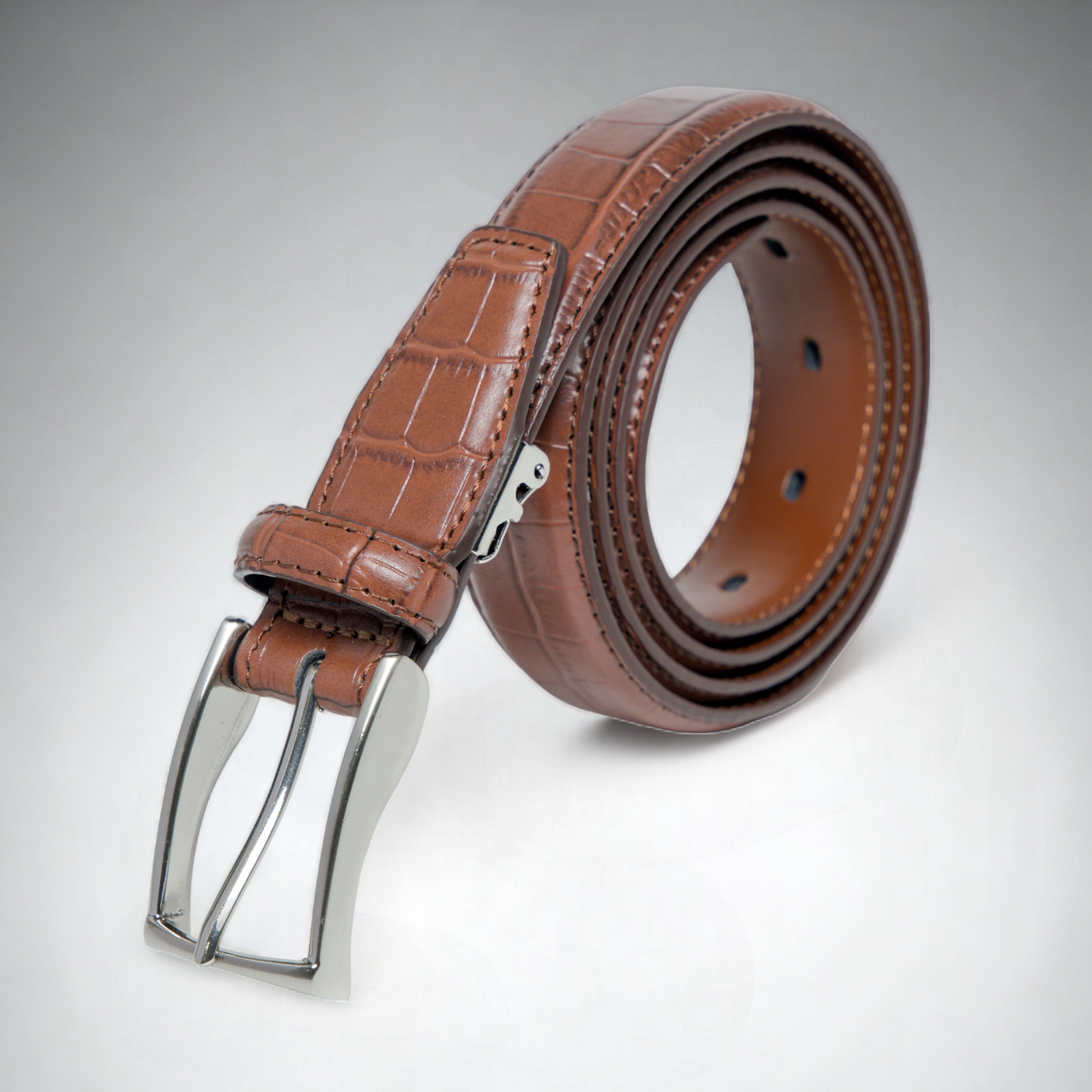 Chokore  Chokore Crocodile Pattern Formal Pure Leather Belt (Brown) 