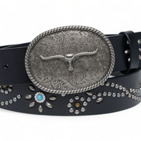 Chokore Chokore Western Bull Buckle Pure Leather Belt (Black)