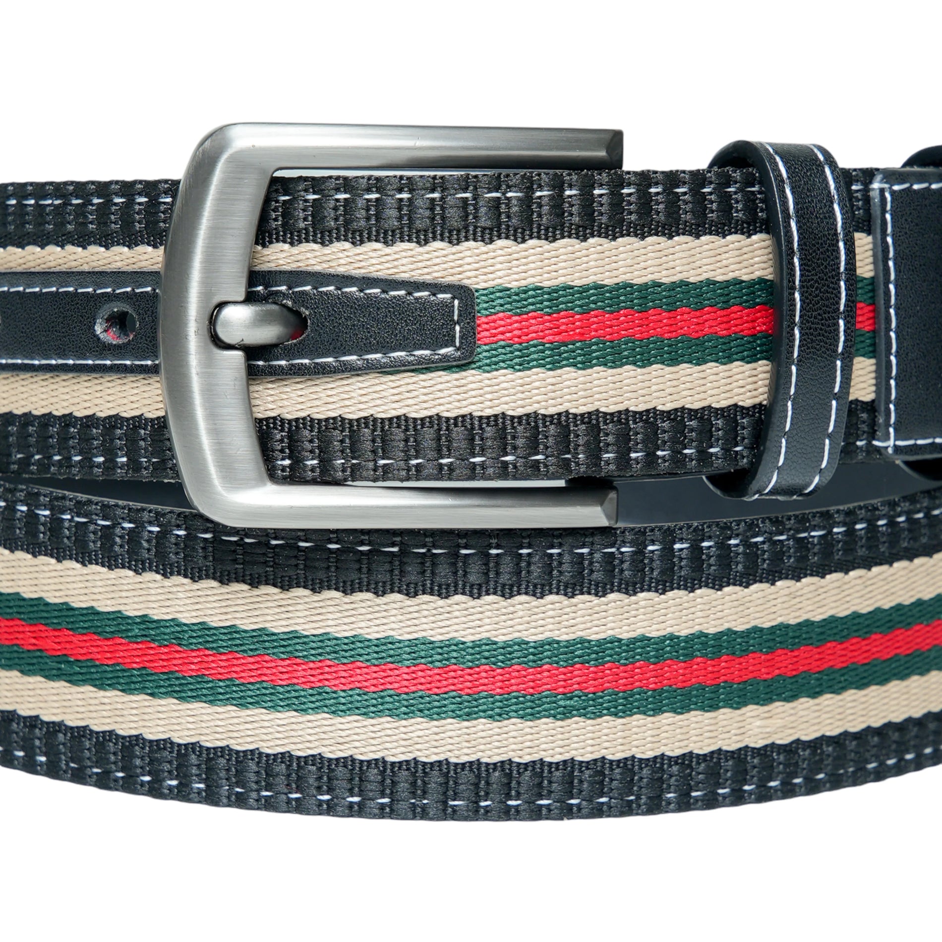 Chokore Chokore Adjustable Stripe Canvas Design Leather Belt (Black) Chokore Adjustable Stripe Canvas Design Leather Belt (Black) 