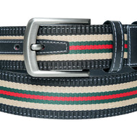 Chokore Chokore Adjustable Stripe Canvas Design Leather Belt (Black)