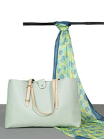 Chokore Chokore Large, Light Green Adjustable Tote Bag & Leaf-print Satin Silk Stole Combo