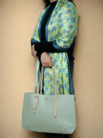 Chokore Chokore Large, Light Green Adjustable Tote Bag & Leaf-print Satin Silk Stole Combo