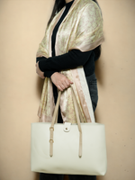 Chokore Chokore Large, Khaki Adjustable Tote Bag & Pink, Off-White Satin Silk Stole Combo