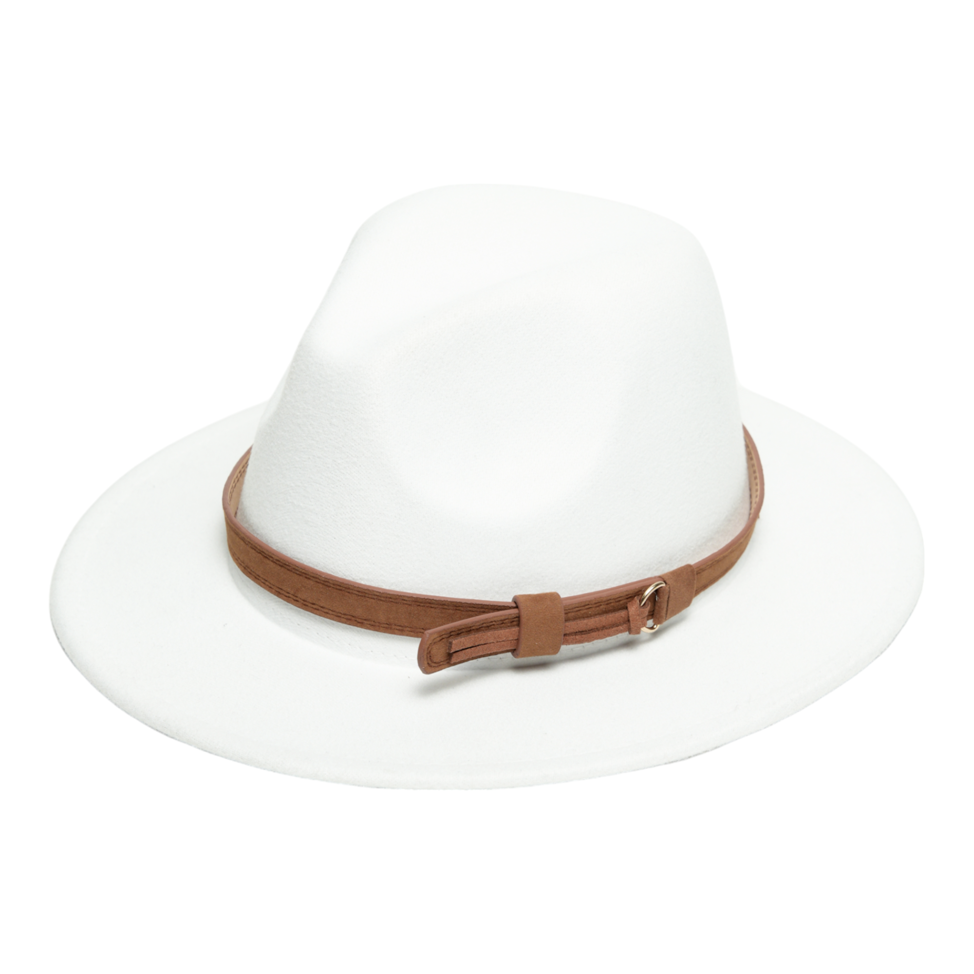 Chokore Fedora Hat with Vegan Leather Belt (White)