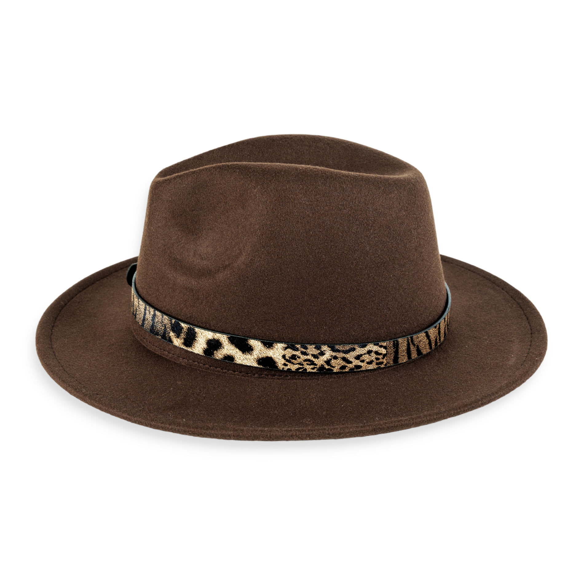 Chokore Chokore Fedora Hat with Leopard Belt (Chocolate Brown) Chokore Fedora Hat with Leopard Belt (Chocolate Brown) 