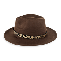 Chokore Chokore Fedora Hat with Leopard Belt (Chocolate Brown)