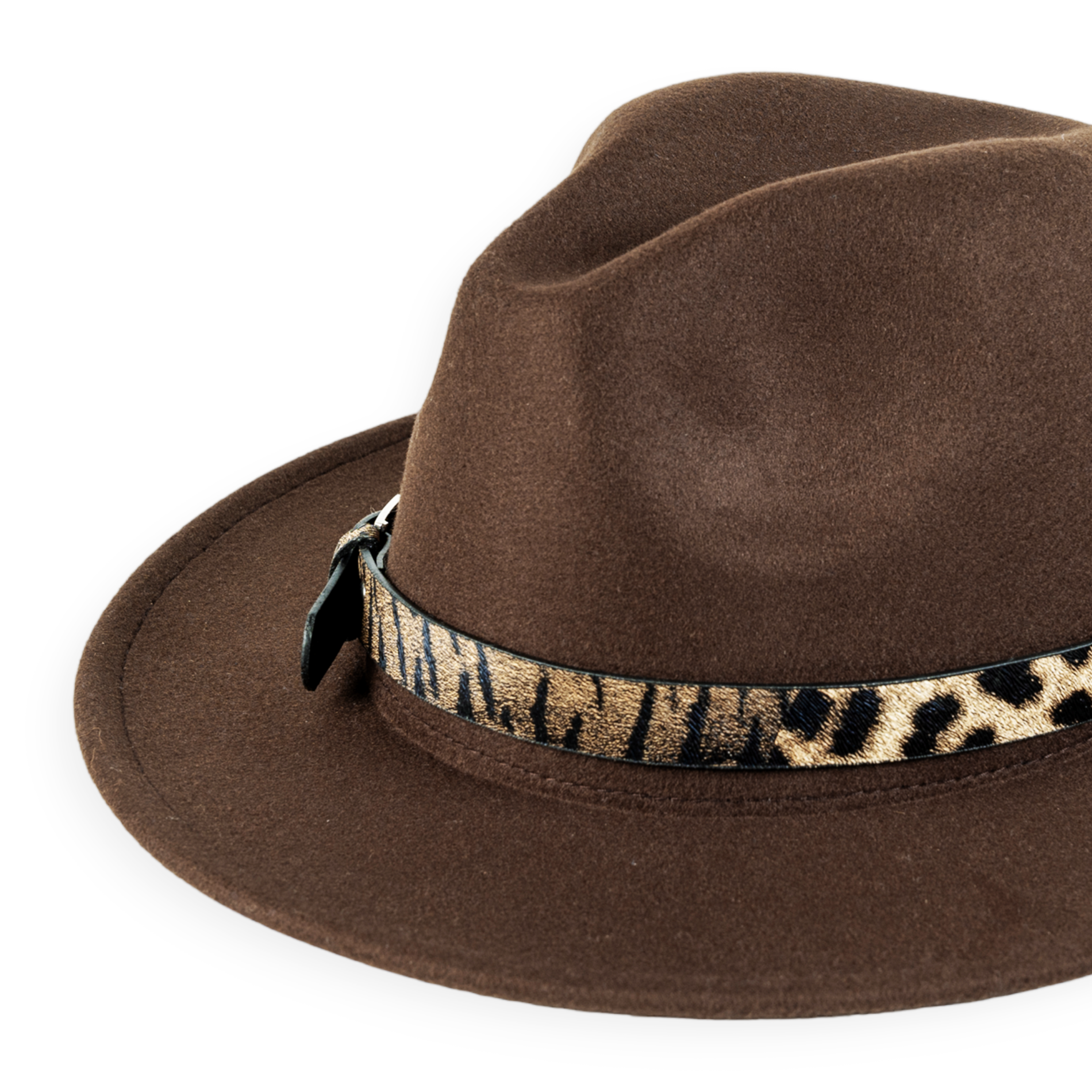 Chokore Chokore Fedora Hat with Leopard Belt (Chocolate Brown) Chokore Fedora Hat with Leopard Belt (Chocolate Brown) 