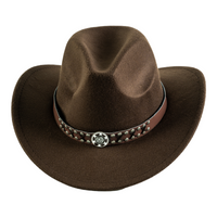 Chokore Chokore Cowboy Hat with Vegan Leather Embellished Belt (Chocolate Brown)