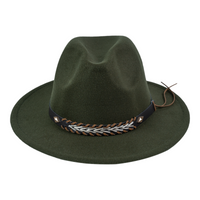 Chokore Chokore Fedora Hat with Braided PU Leather Belt (Forest Green)