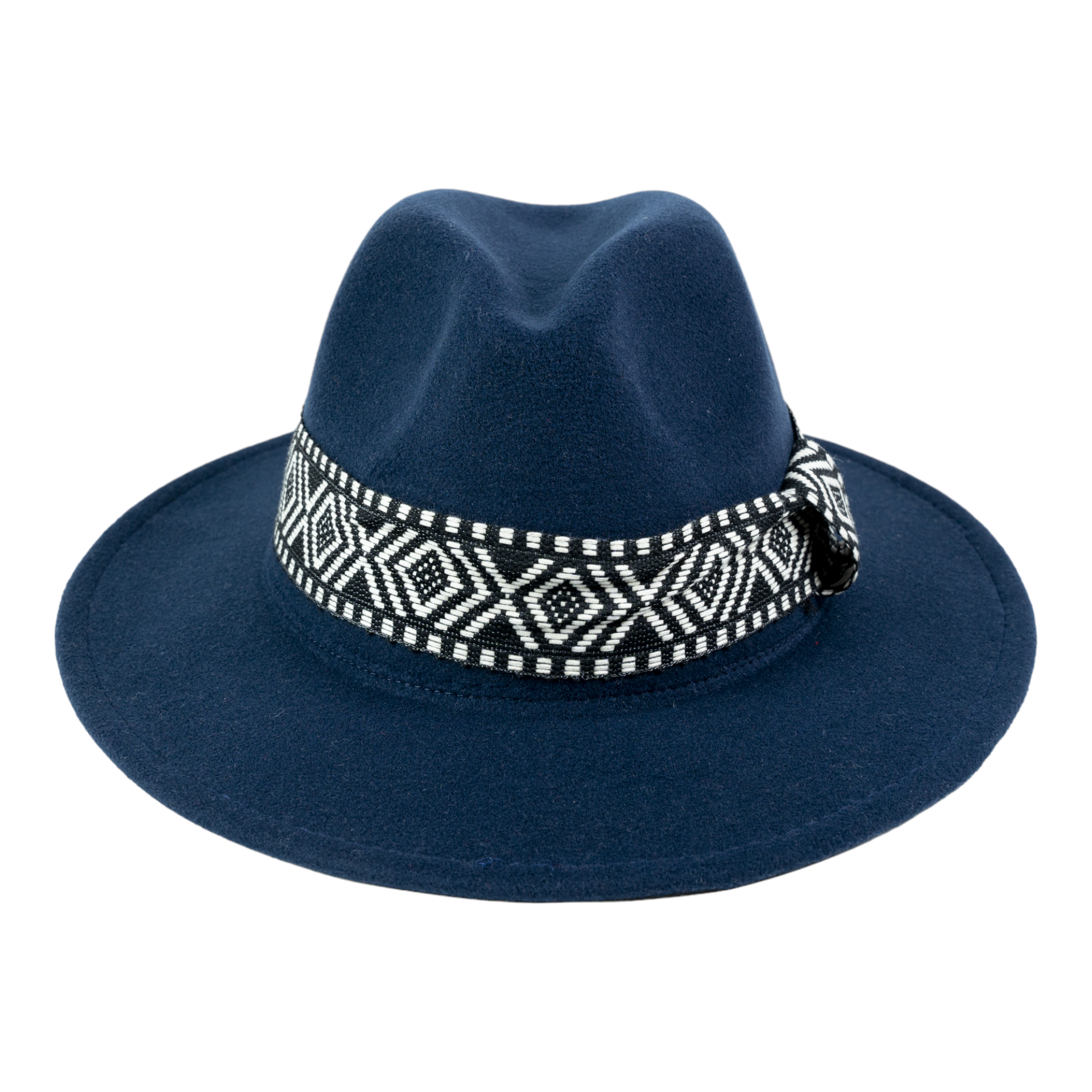 Chokore Fedora Hat with Zig-Zag Belt (Navy Blue)